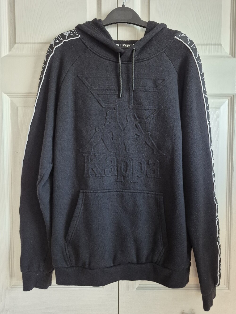 FaZe Clan x Kappa Fredo Hoodie Mens XL Black Embossed Logo Sleeve Tape Pullover